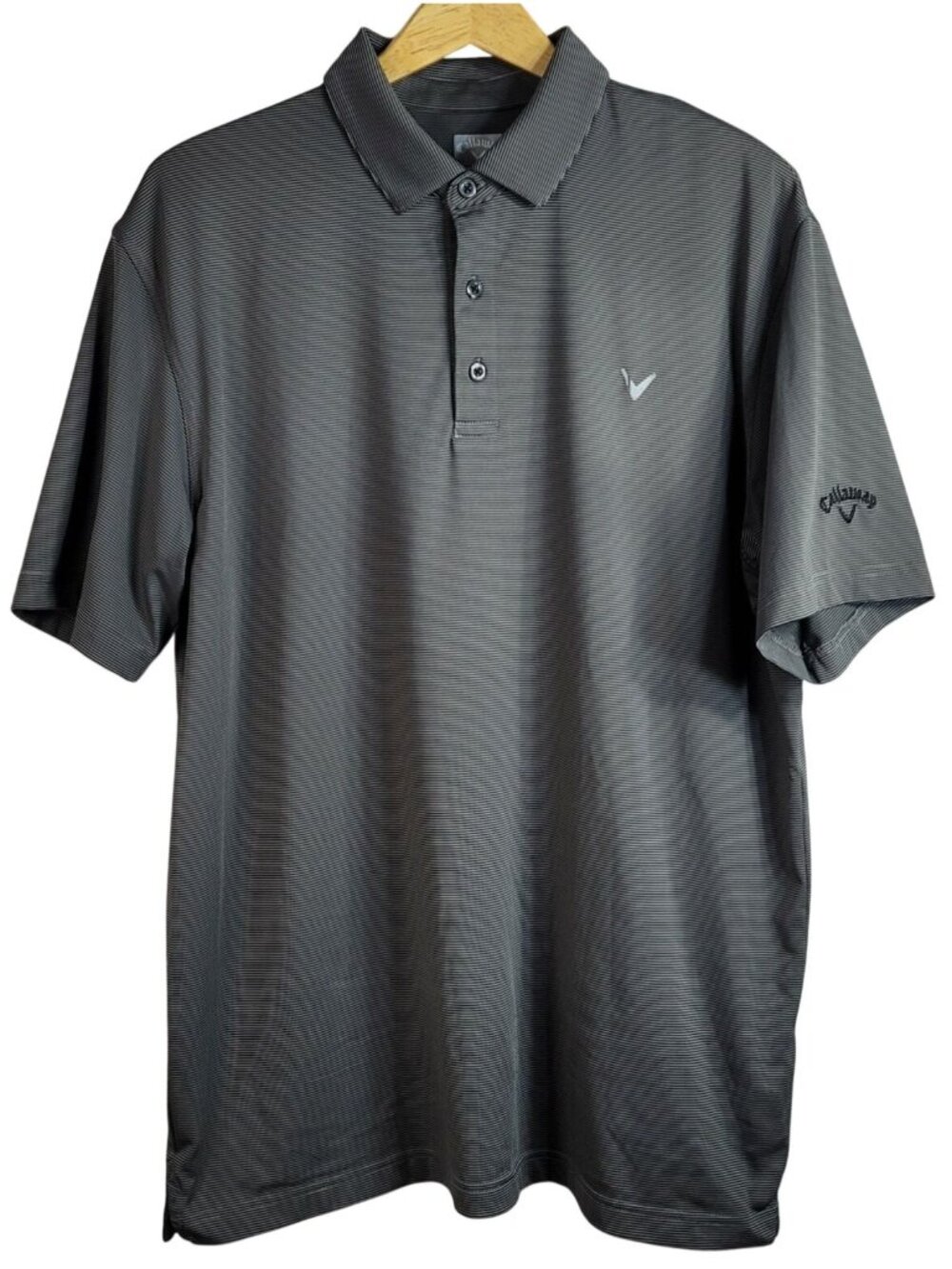 Callaway Mens Striped Polo Golf Shirt Gray Large Short Sleeve Pinstripe Opti-Dri